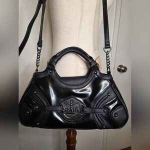 Juicy Couture Black Patent Shoulder Bag with Crown Crest Accent